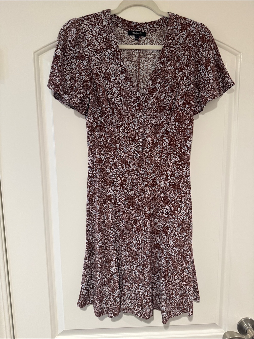 Madewell Burgundy, White & Light Blue Floral Buttoned Midi Dress